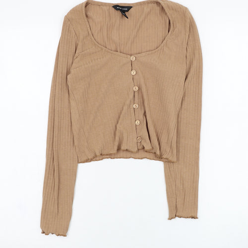 New Look Womens Brown Scoop Neck  Polyester Cardigan Jumper Size 10
