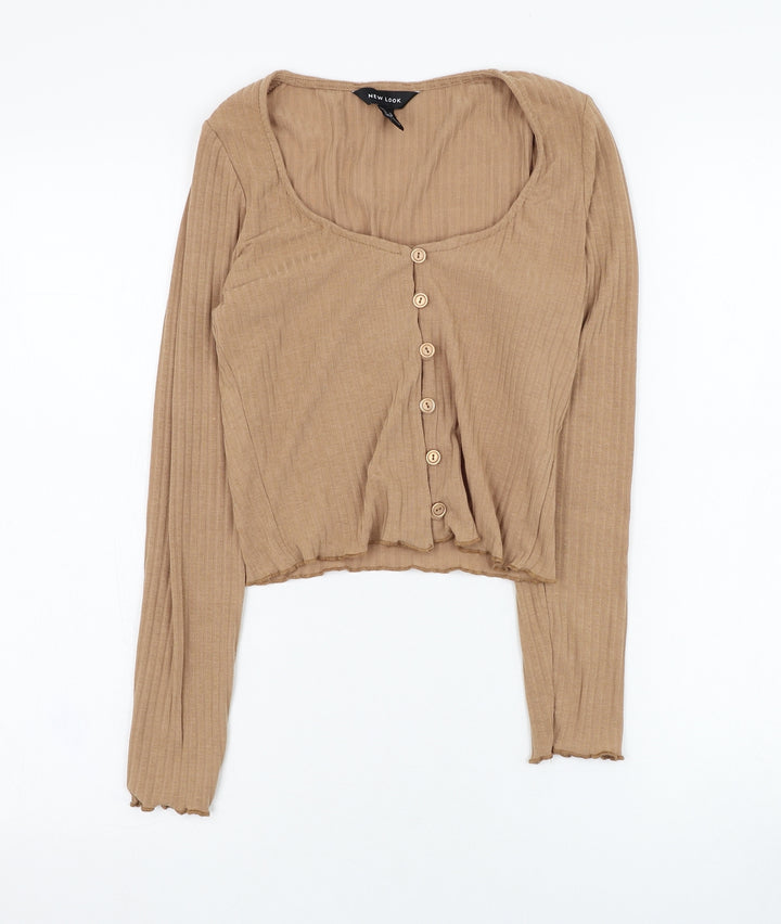 New Look Womens Brown Scoop Neck  Polyester Cardigan Jumper Size 10