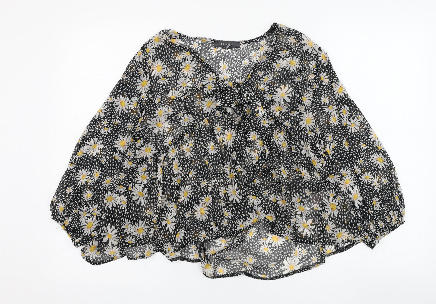 Primark Womens Black Floral Polyester Basic Blouse Size 10 V-Neck