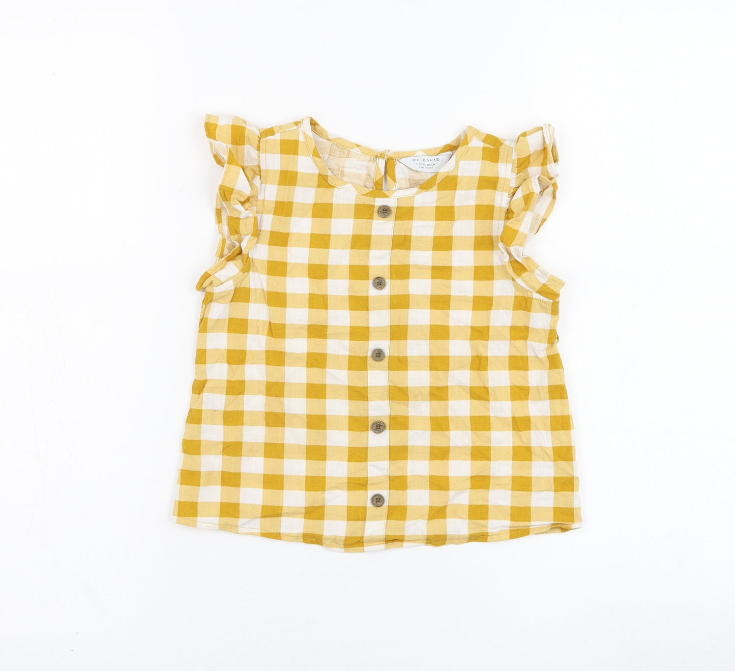 Primark Girls Yellow Check Polyester Basic Blouse Size 5-6 Years Round Neck Pullover