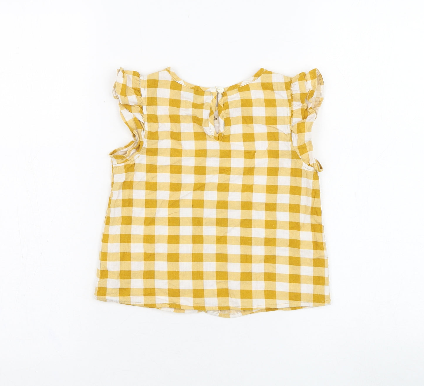 Primark Girls Yellow Check Polyester Basic Blouse Size 5-6 Years Round Neck Pullover