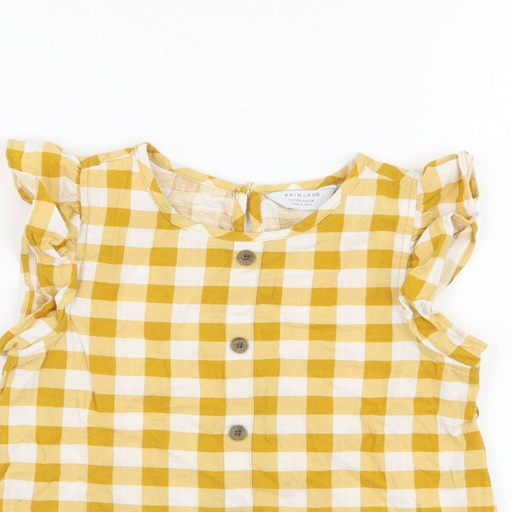 Primark Girls Yellow Check Polyester Basic Blouse Size 5-6 Years Round Neck Pullover