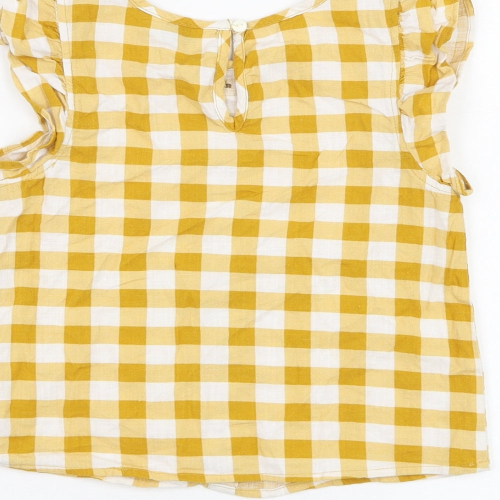 Primark Girls Yellow Check Polyester Basic Blouse Size 5-6 Years Round Neck Pullover