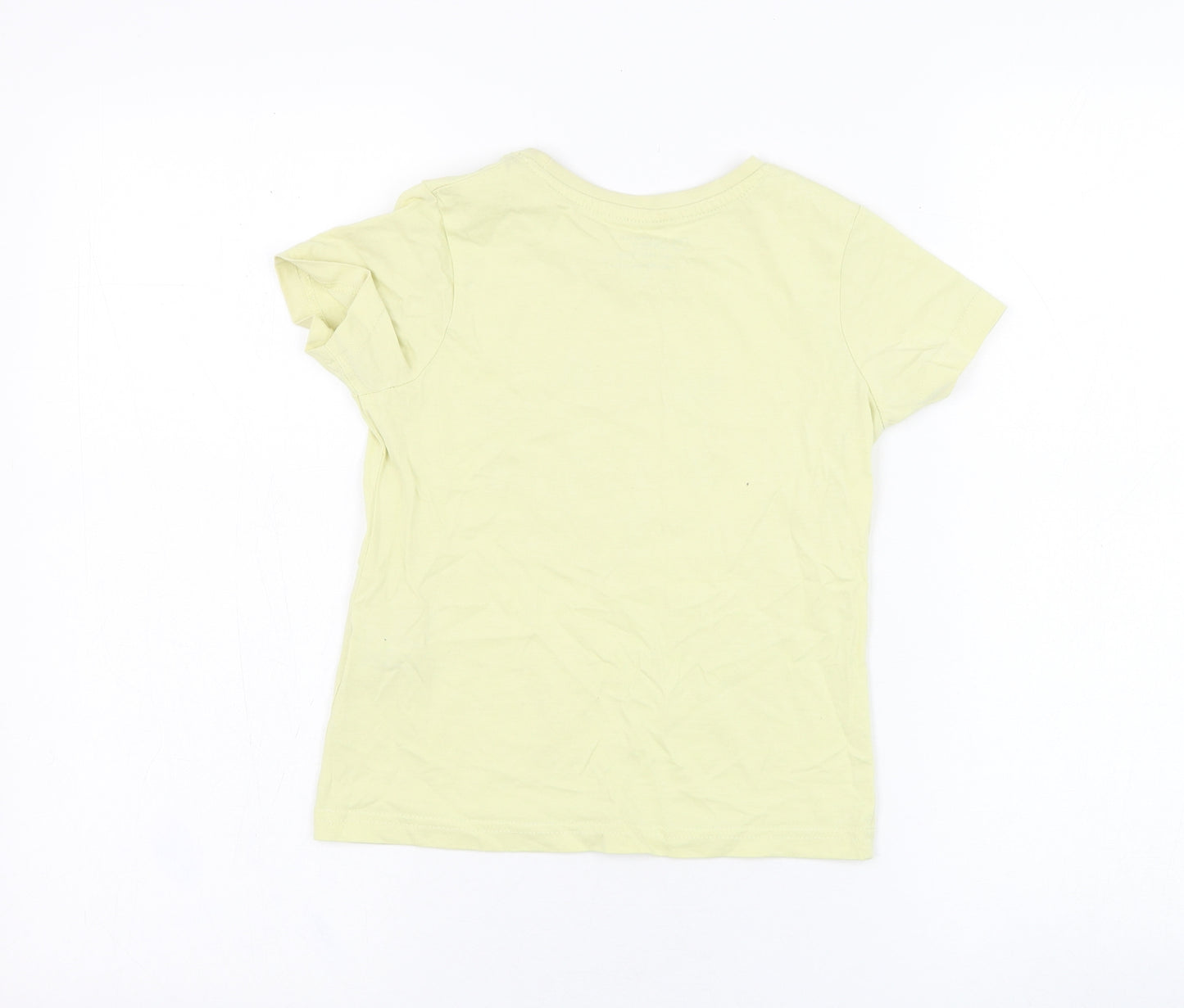 Primark Girls Yellow  Cotton Basic T-Shirt Size 6-7 Years Round Neck Pullover - Love