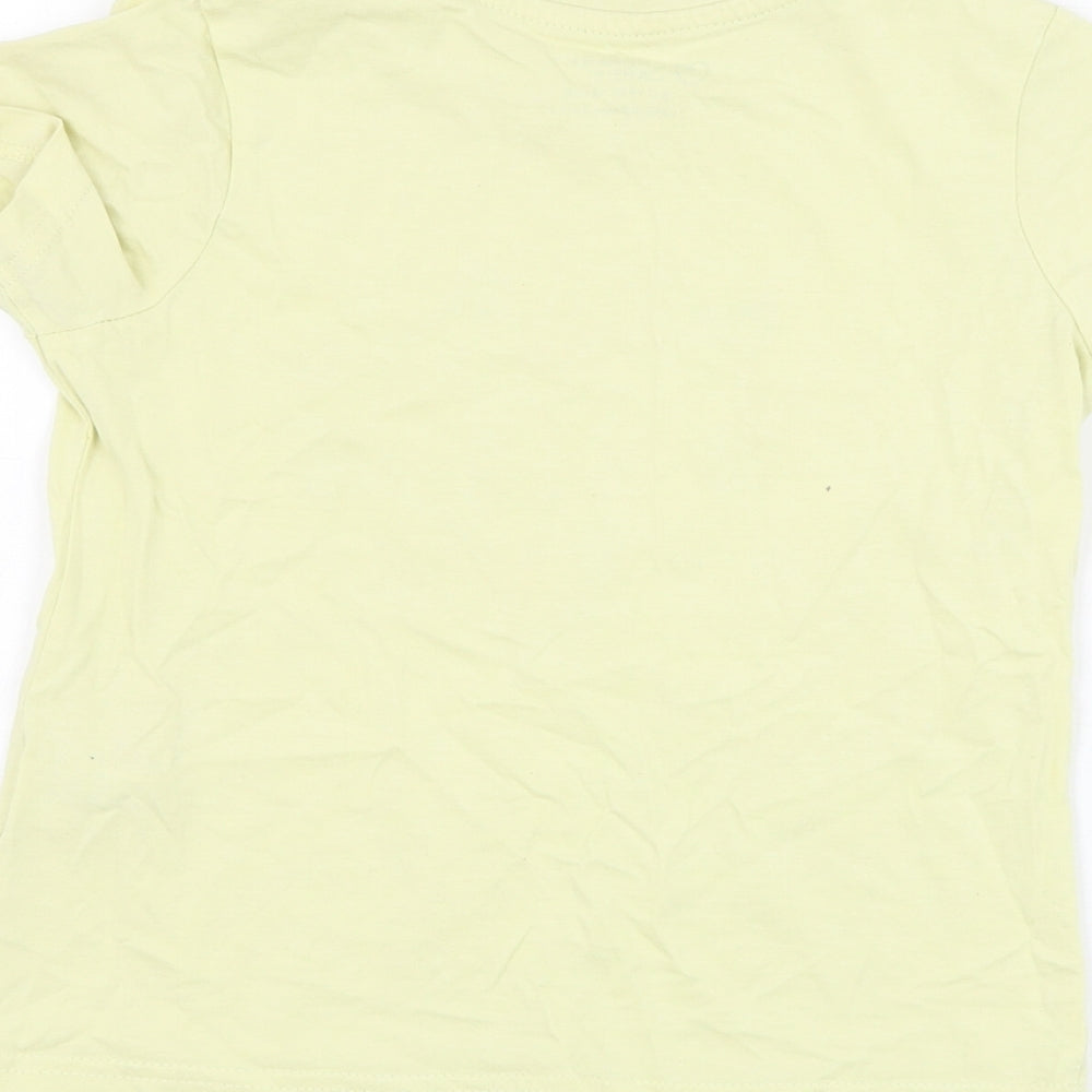 Primark Girls Yellow  Cotton Basic T-Shirt Size 6-7 Years Round Neck Pullover - Love