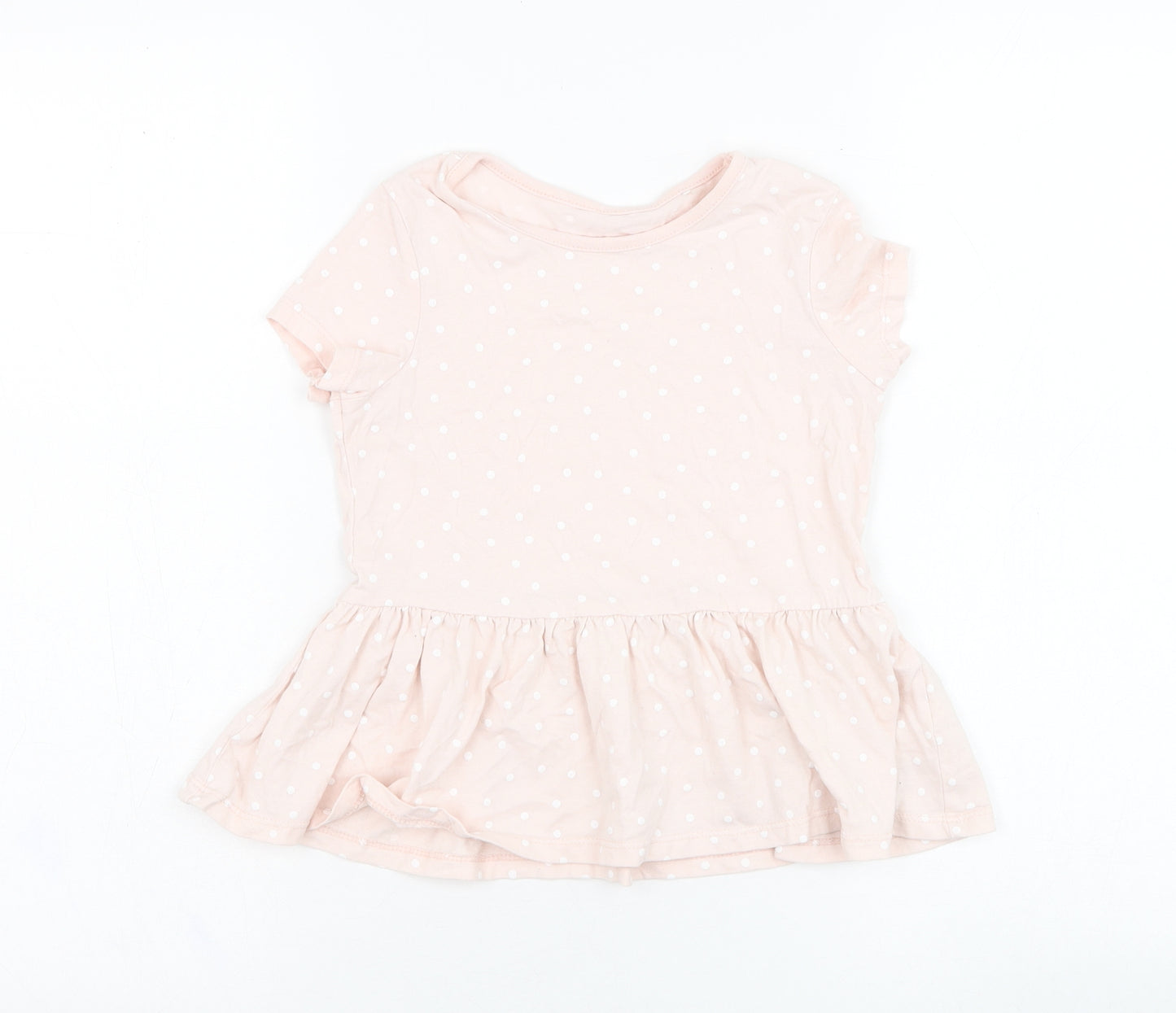 George Girls Pink Polka Dot Cotton Basic T-Shirt Size 6-7 Years Round Neck Pullover