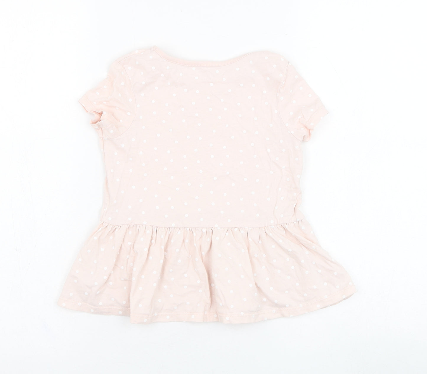 George Girls Pink Polka Dot Cotton Basic T-Shirt Size 6-7 Years Round Neck Pullover