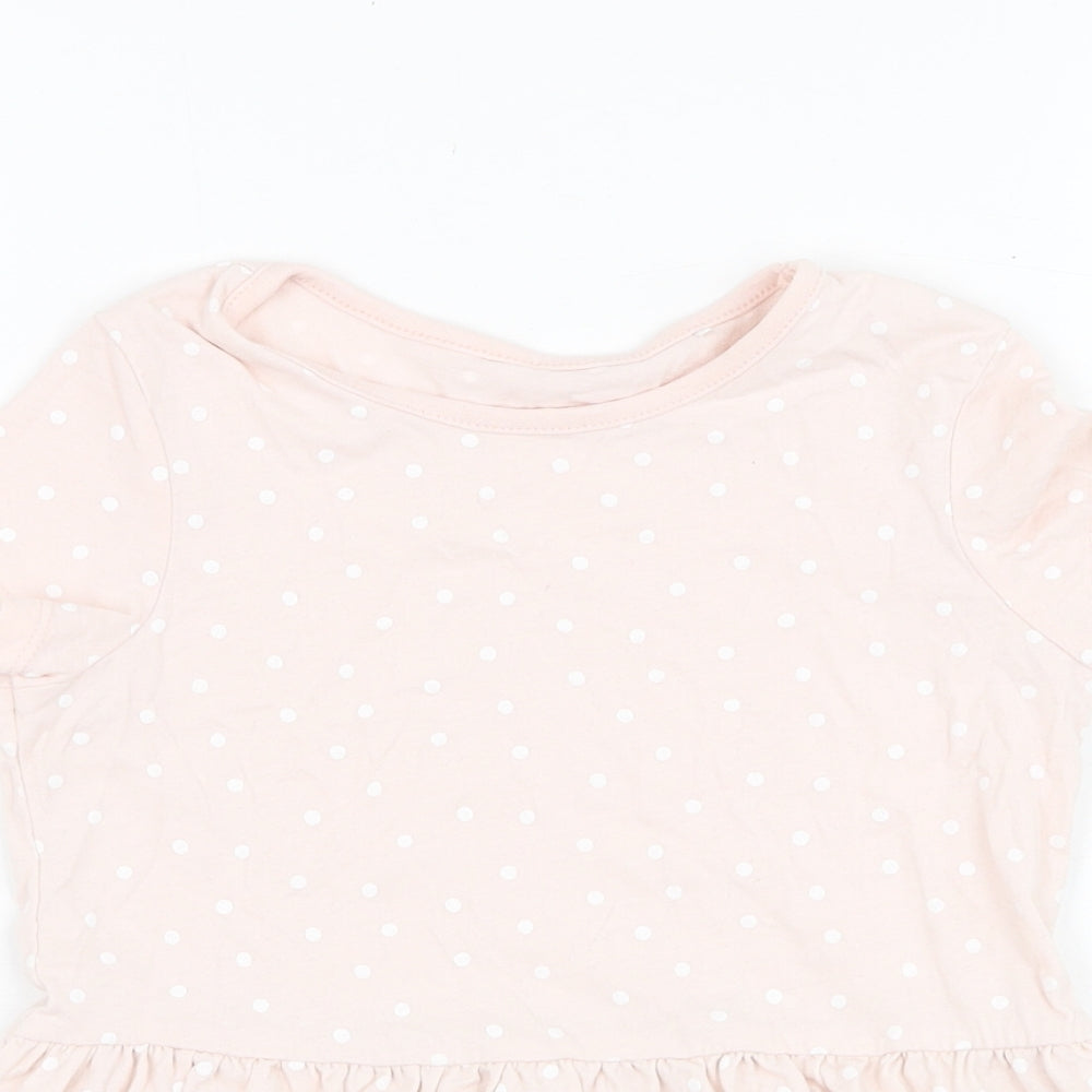 George Girls Pink Polka Dot Cotton Basic T-Shirt Size 6-7 Years Round Neck Pullover