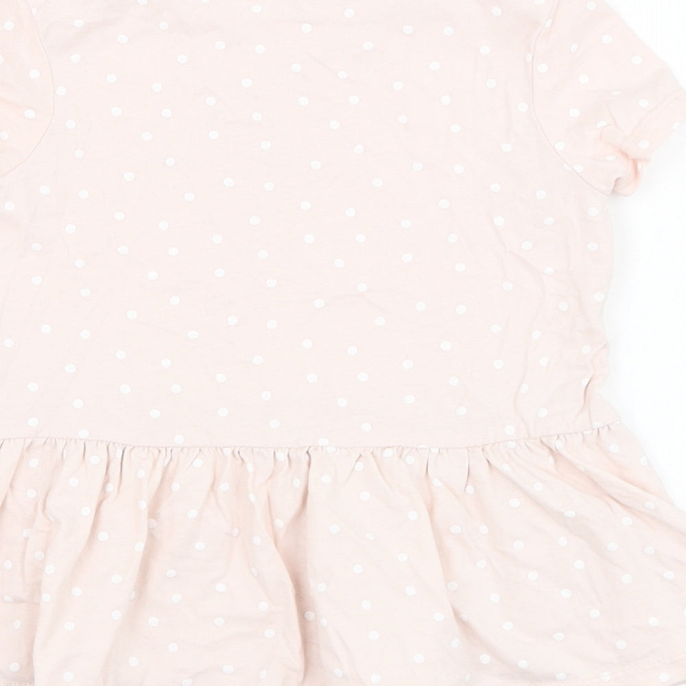 George Girls Pink Polka Dot Cotton Basic T-Shirt Size 6-7 Years Round Neck Pullover
