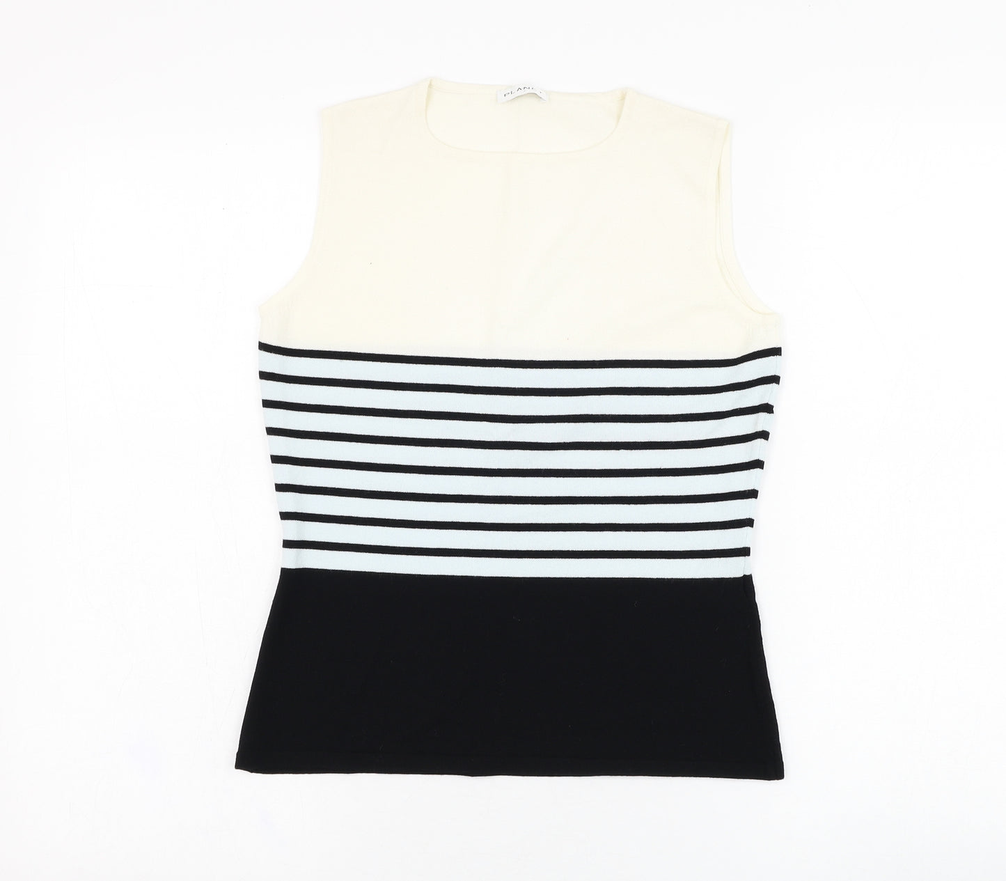 Planet Womens Ivory Striped Viscose Basic Tank Size M Round Neck