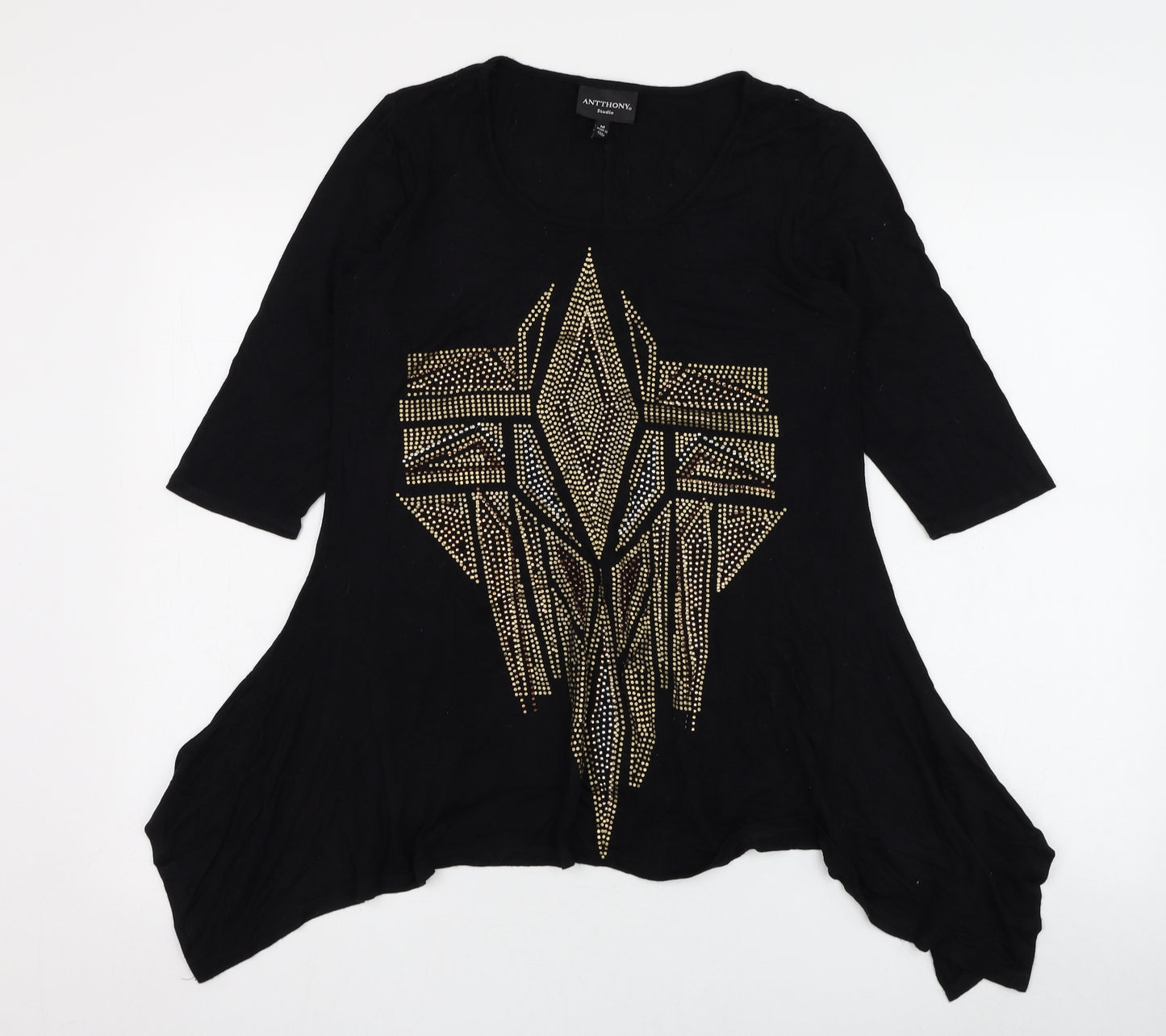 Anthony Womens Black  Viscose Basic T-Shirt Size M Round Neck