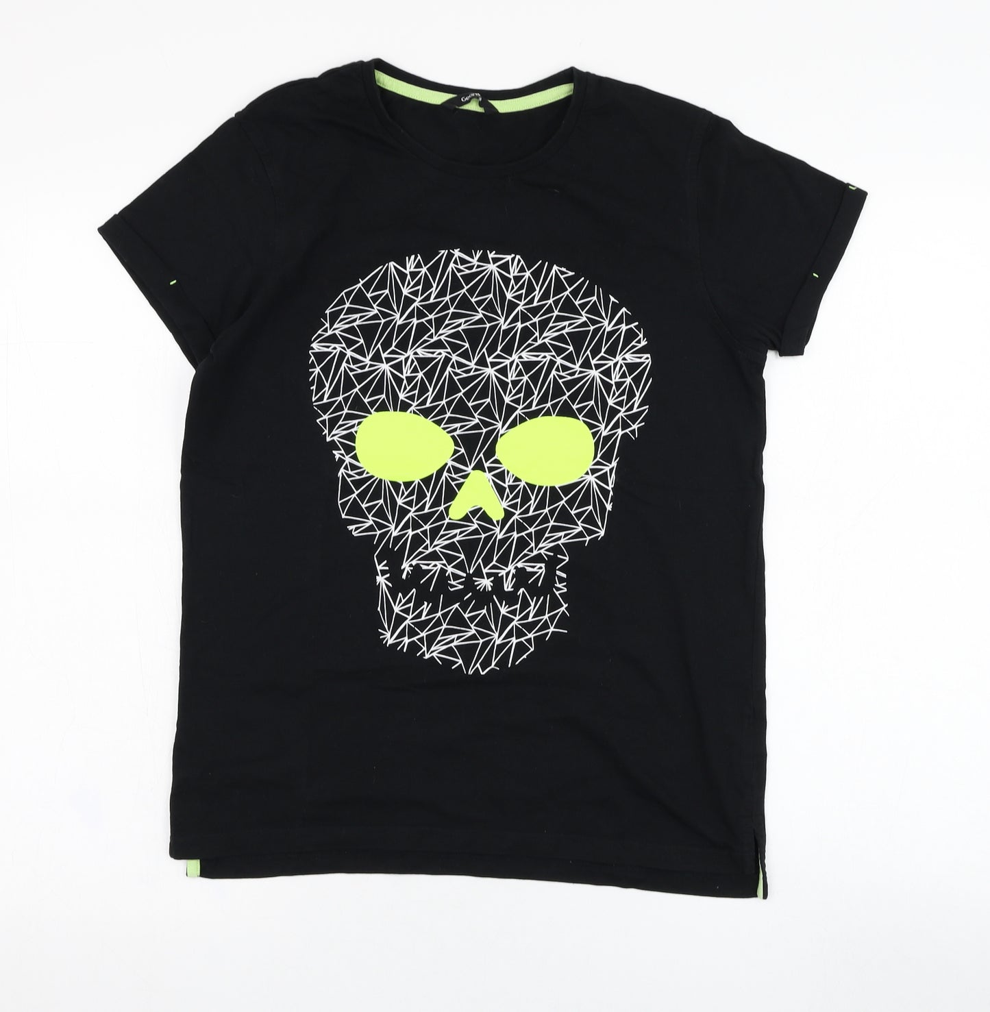 George Boys Black  Cotton Basic T-Shirt Size 13-14 Years Round Neck Pullover - Skull