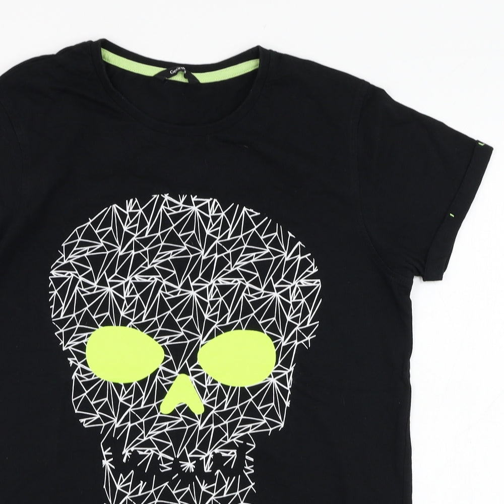 George Boys Black  Cotton Basic T-Shirt Size 13-14 Years Round Neck Pullover - Skull