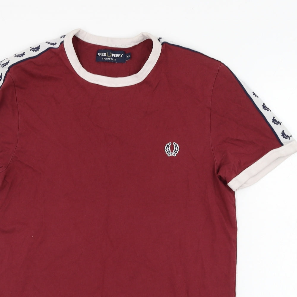 Fred Perry Mens Red  Cotton  T-Shirt Size XS Round Neck