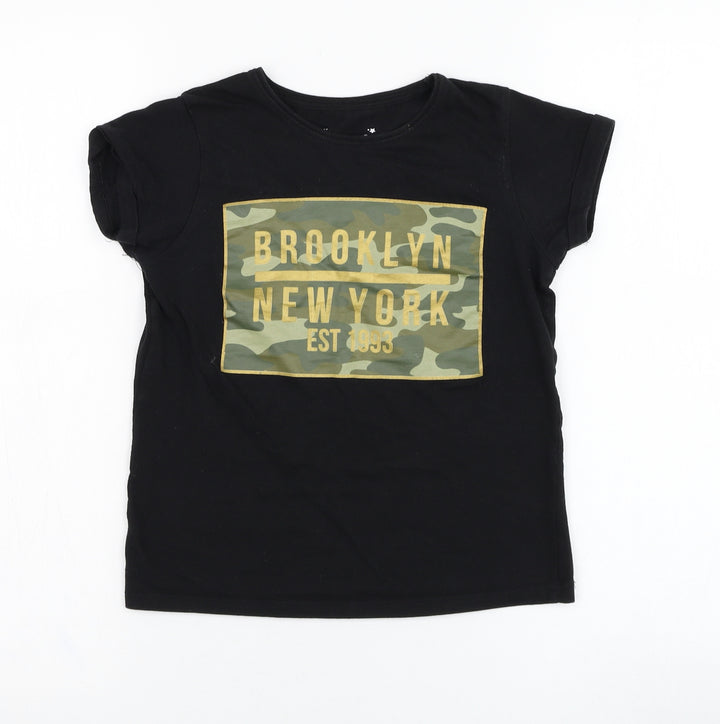 Primark Boys Black Cotton Basic T-Shirt Size 8-9 Years Round Neck Pullover