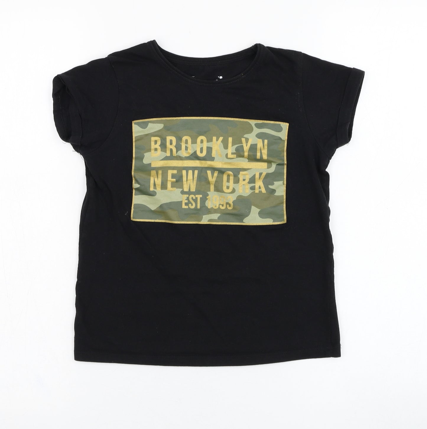Primark Boys Black  Cotton Basic T-Shirt Size 8-9 Years Round Neck Pullover