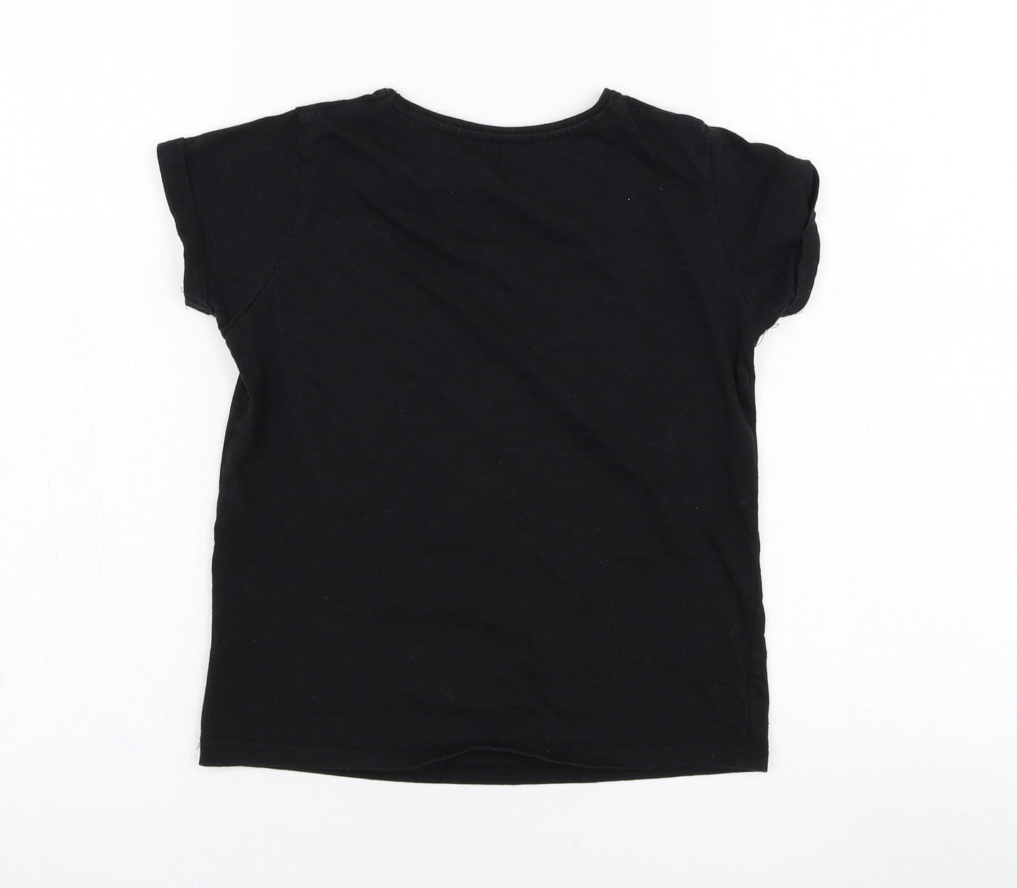 Primark Boys Black  Cotton Basic T-Shirt Size 8-9 Years Round Neck Pullover