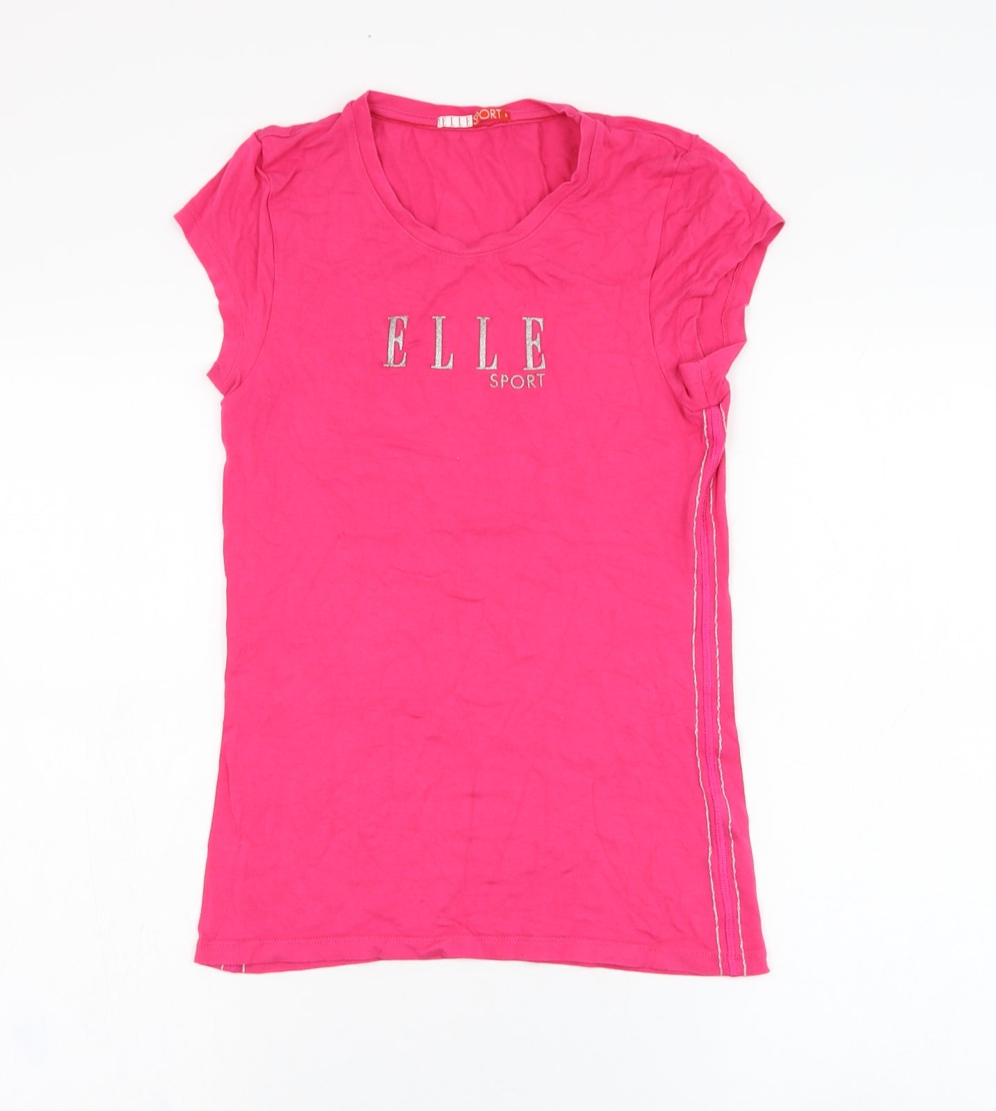 Elle Sport Womens Pink  Viscose Basic T-Shirt Size 10 Round Neck Pullover