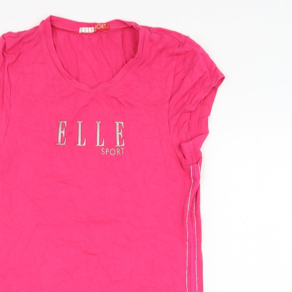 Elle Sport Womens Pink  Viscose Basic T-Shirt Size 10 Round Neck Pullover