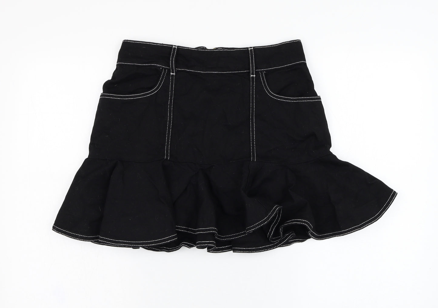 River Island Womens Black  Cotton Skater Skirt Size 12   Zip