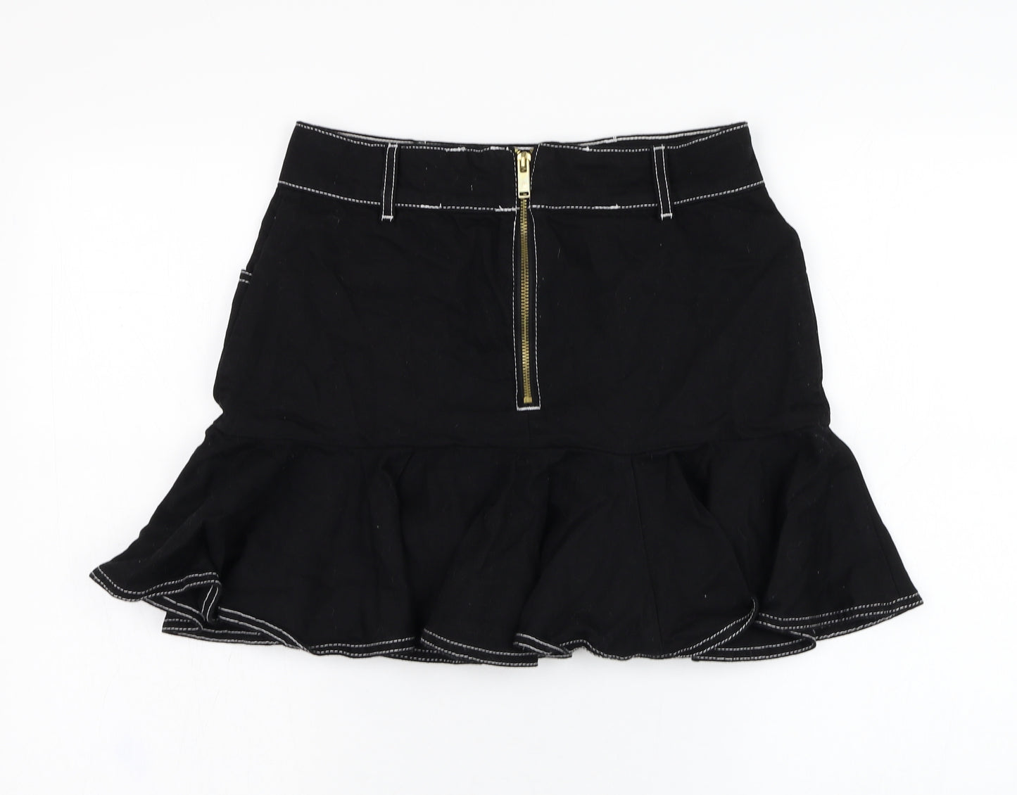 River Island Womens Black  Cotton Skater Skirt Size 12   Zip