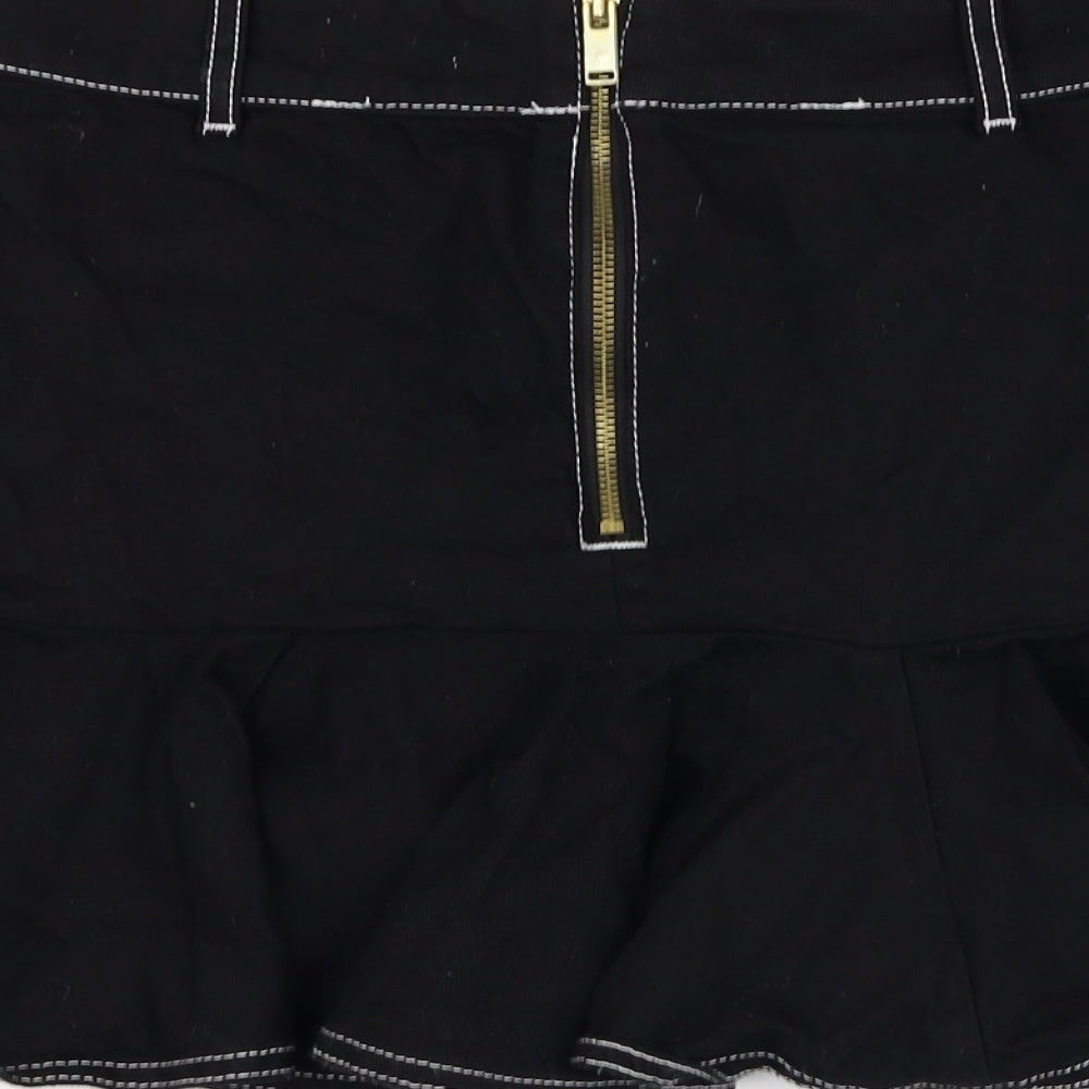 River Island Womens Black  Cotton Skater Skirt Size 12   Zip