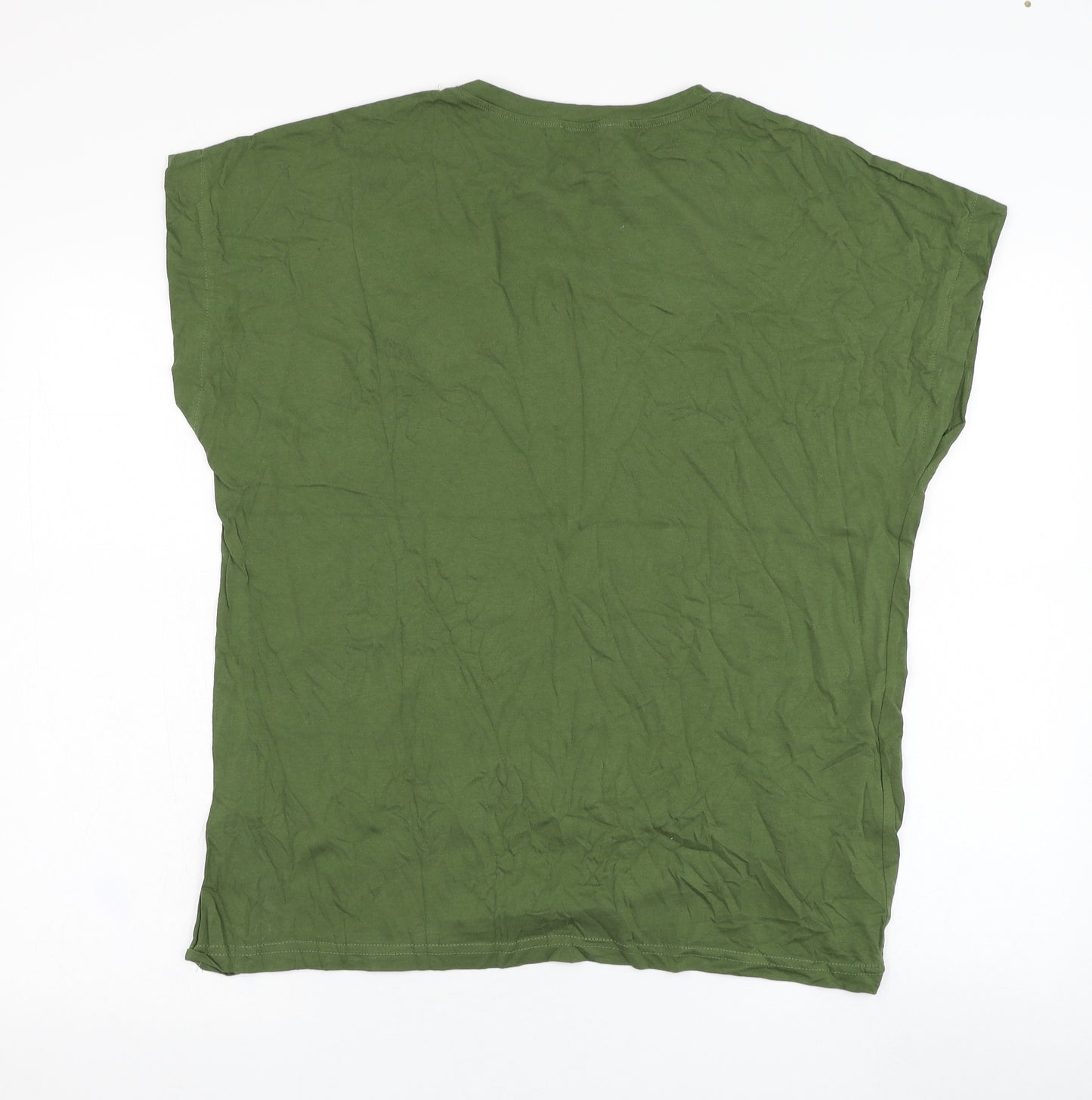 Zara Womens Green  Cotton Basic T-Shirt Size XL Round Neck - Flower