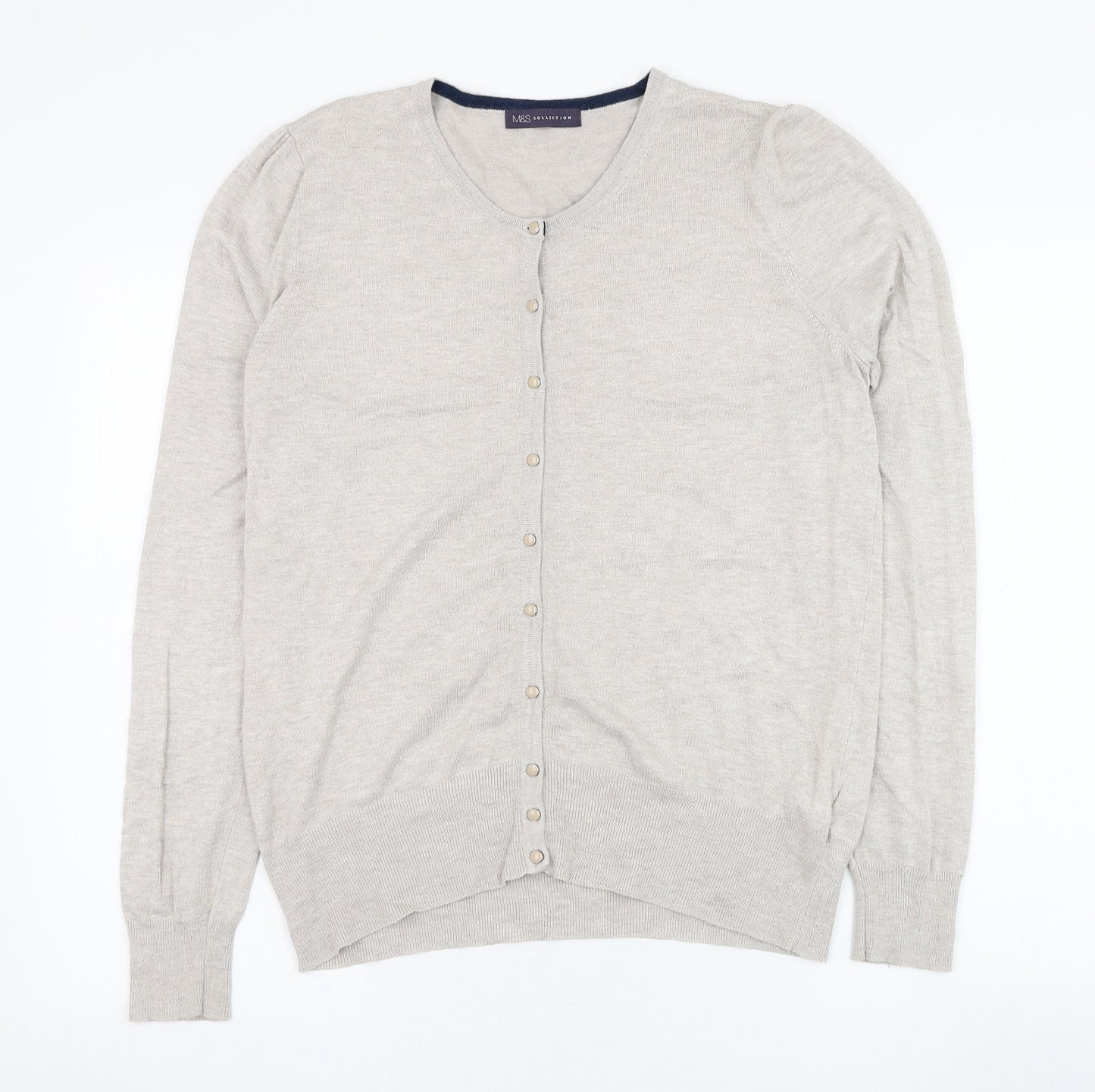 Marks and Spencer Womens Beige Round Neck  Viscose Cardigan Jumper Size 16