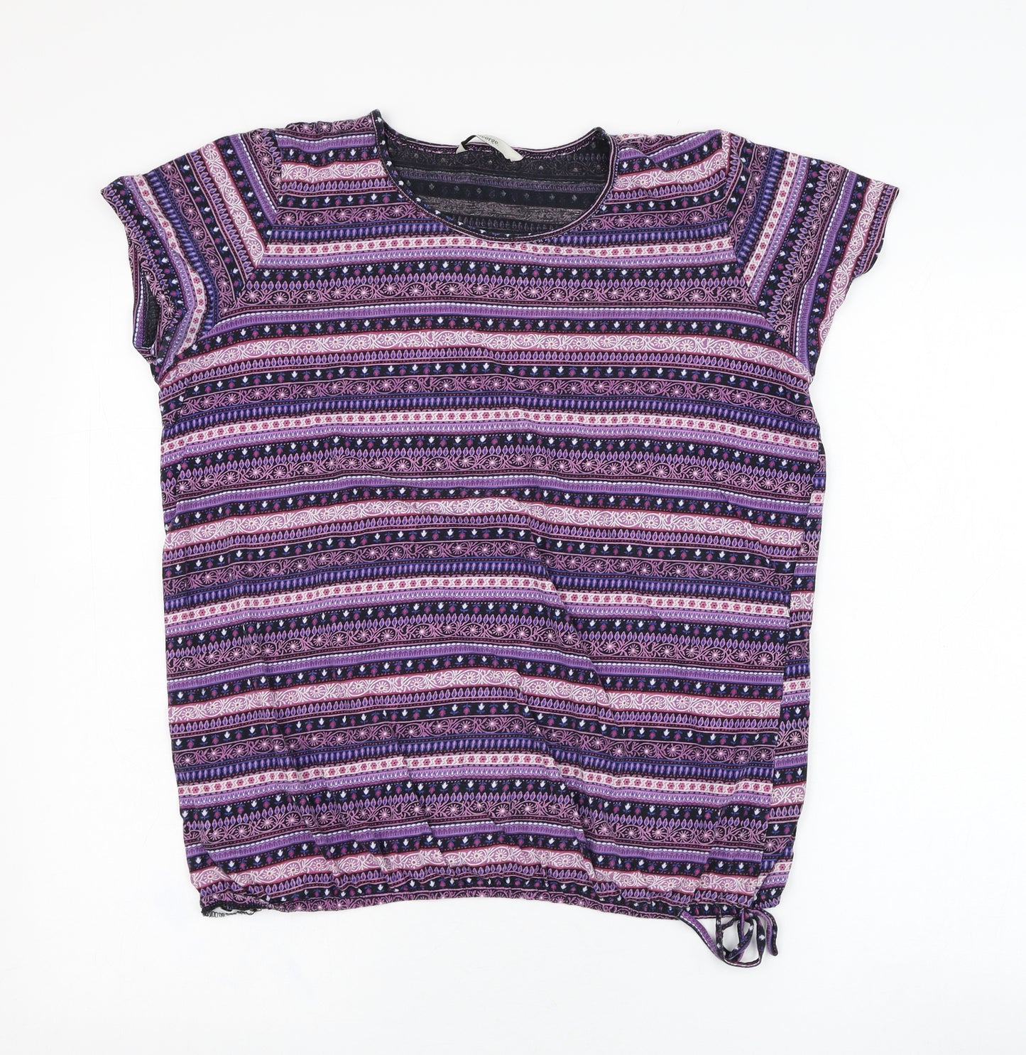 George Womens Purple Geometric Cotton Basic T-Shirt Size 16 Round Neck