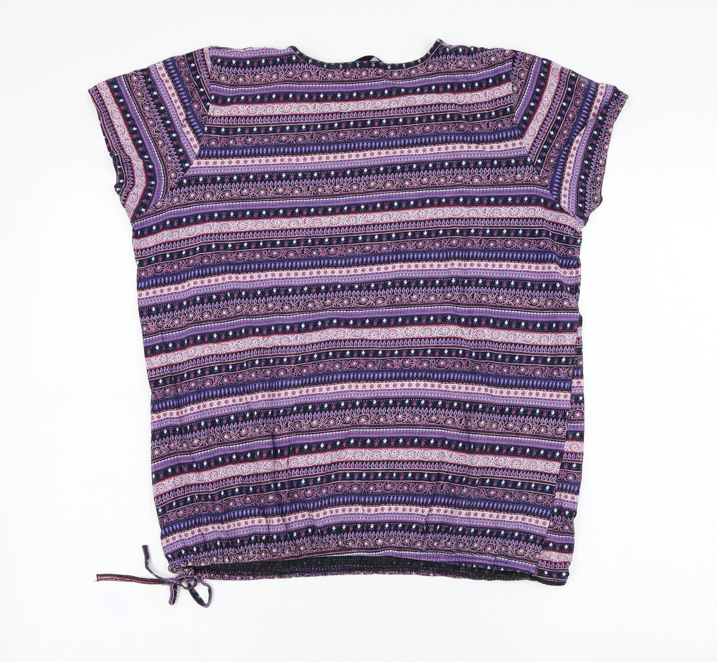 George Womens Purple Geometric Cotton Basic T-Shirt Size 16 Round Neck