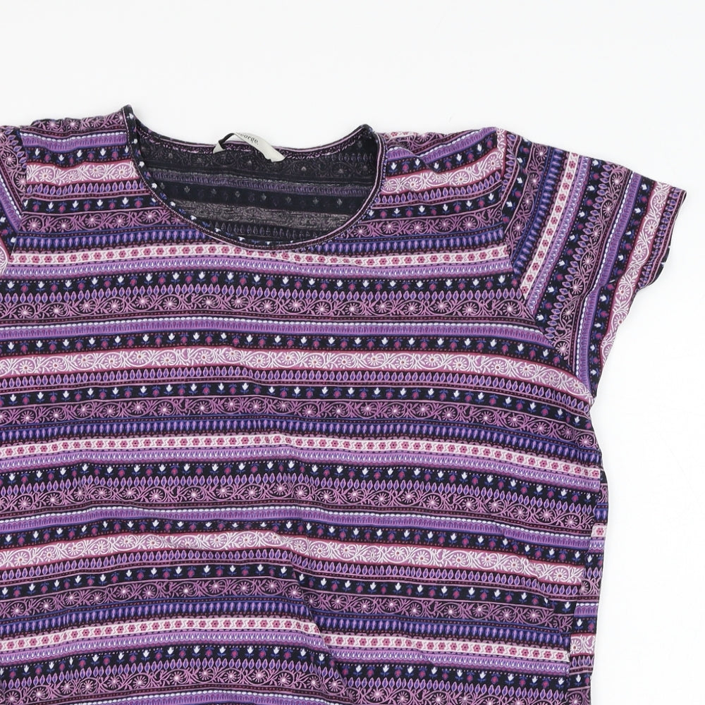 George Womens Purple Geometric Cotton Basic T-Shirt Size 16 Round Neck