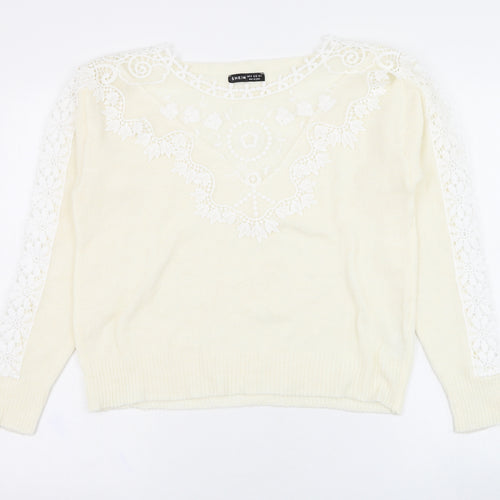 SheIn Womens Ivory Round Neck  Polyester Pullover Jumper Size 10