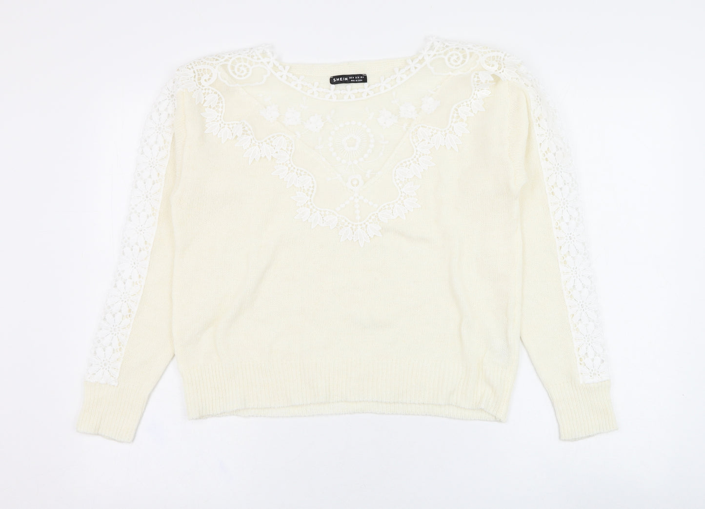 SheIn Womens Ivory Round Neck  Polyester Pullover Jumper Size 10