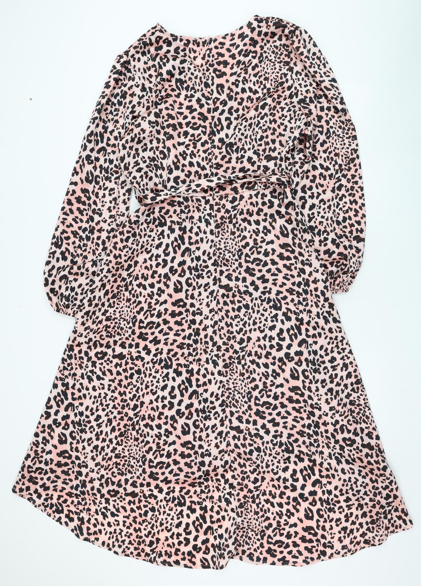 Quiz Womens Pink Animal Print Polyester Fit & Flare  Size 14  V-Neck Zip