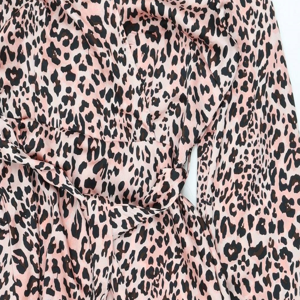 Quiz Womens Pink Animal Print Polyester Fit & Flare  Size 14  V-Neck Zip