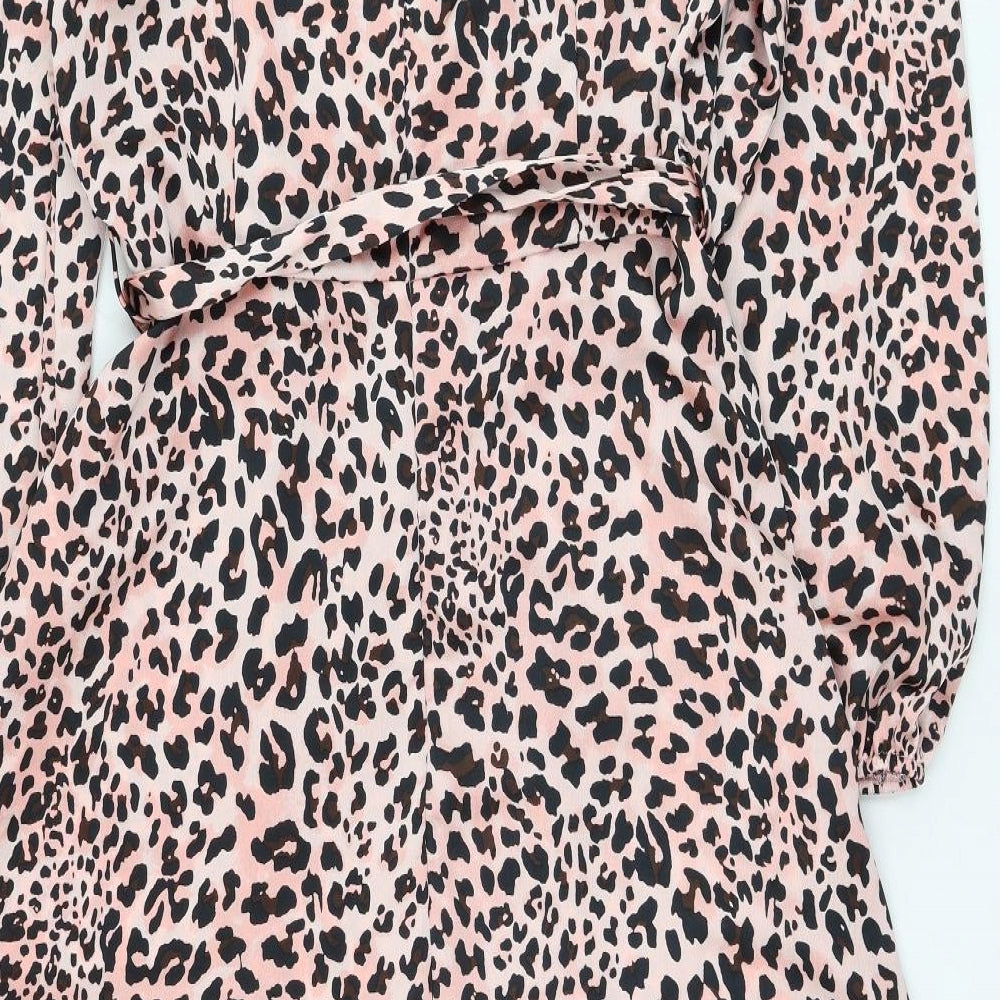 Quiz Womens Pink Animal Print Polyester Fit & Flare  Size 14  V-Neck Zip