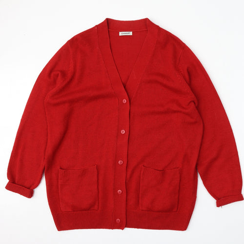Damart Womens Red V-Neck  Acrylic Cardigan Jumper Size 18