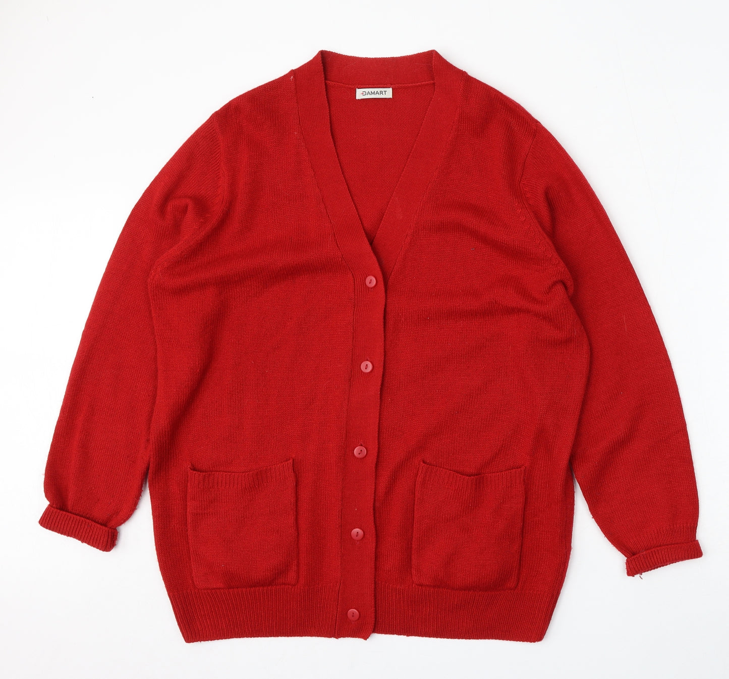 Damart Womens Red V-Neck  Acrylic Cardigan Jumper Size 18