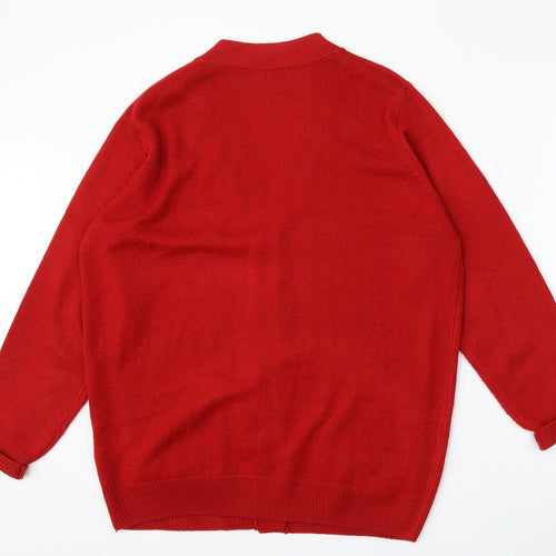 Damart Womens Red V-Neck  Acrylic Cardigan Jumper Size 18