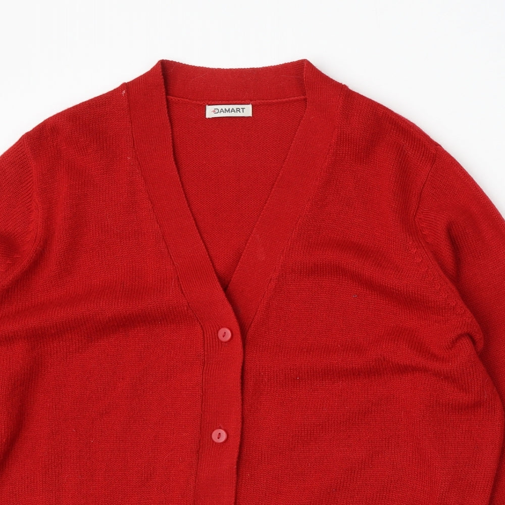 Damart Womens Red V-Neck  Acrylic Cardigan Jumper Size 18