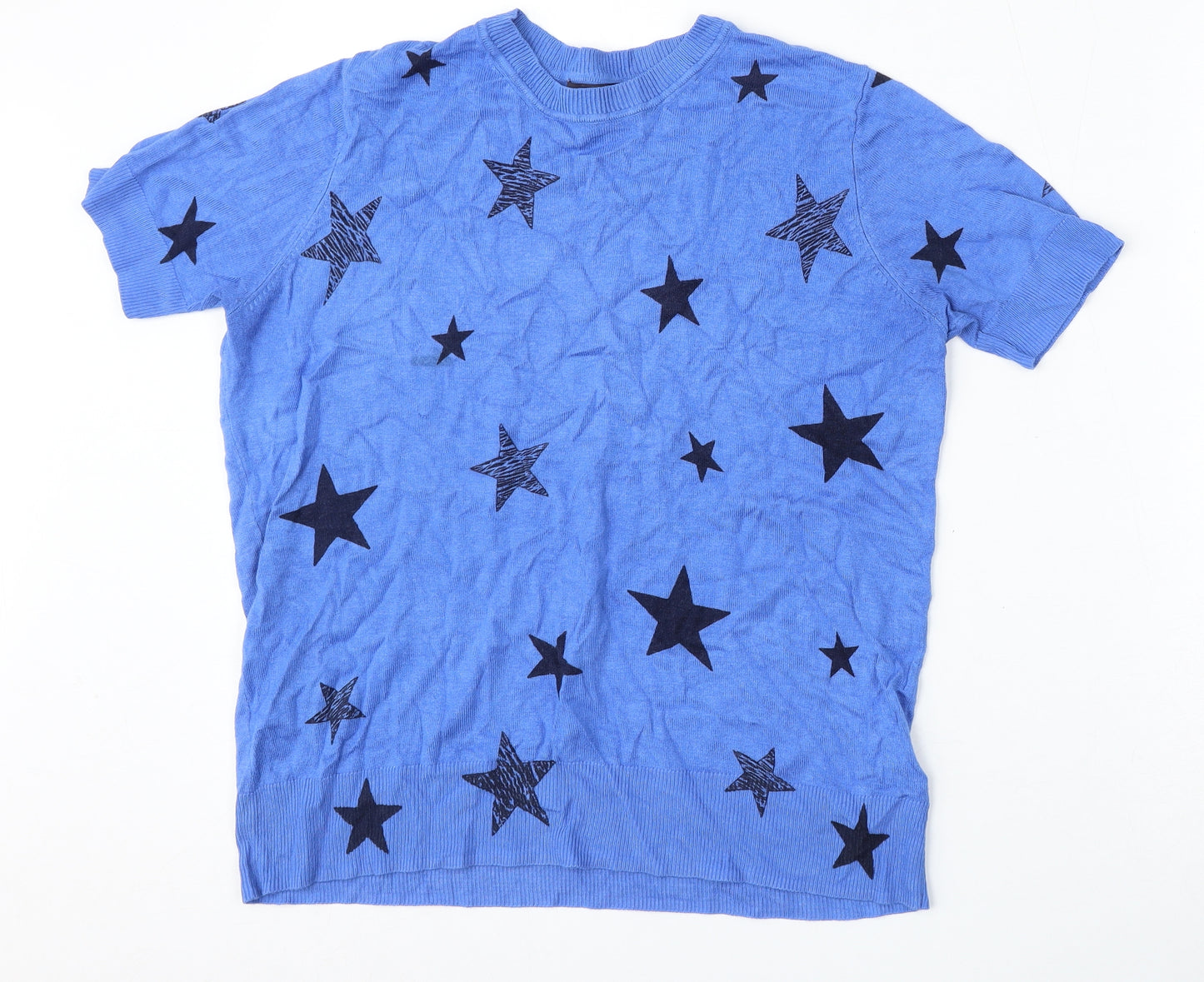 Marks and Spencer Womens Blue Round Neck Geometric Viscose Pullover Jumper Size 12