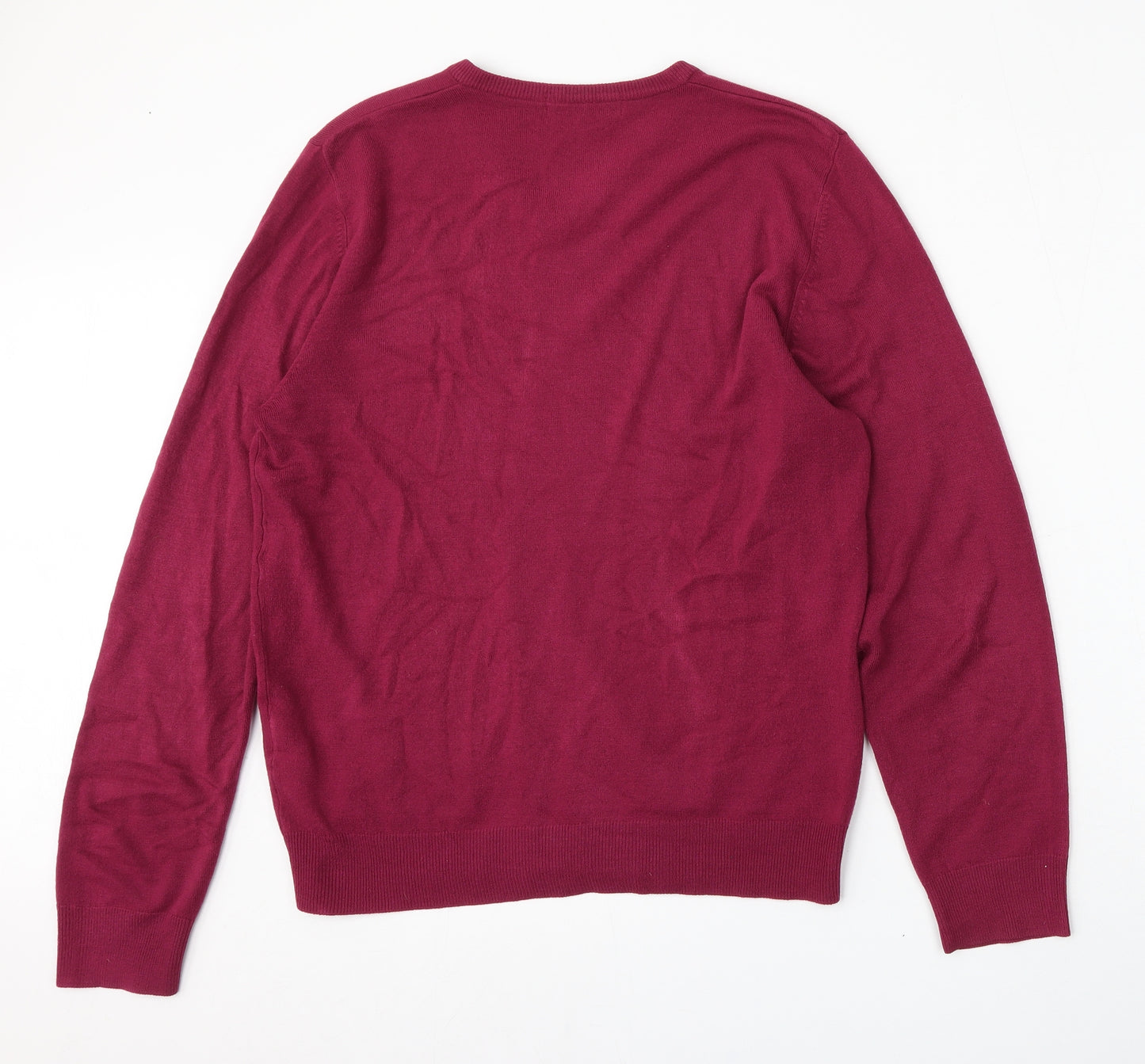Marks and Spencer Mens Red V-Neck  Acrylic Pullover Jumper Size M