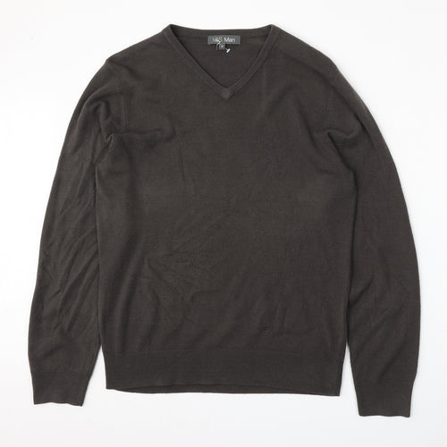 Marks and Spencer Mens Green V-Neck  Acrylic Pullover Jumper Size M