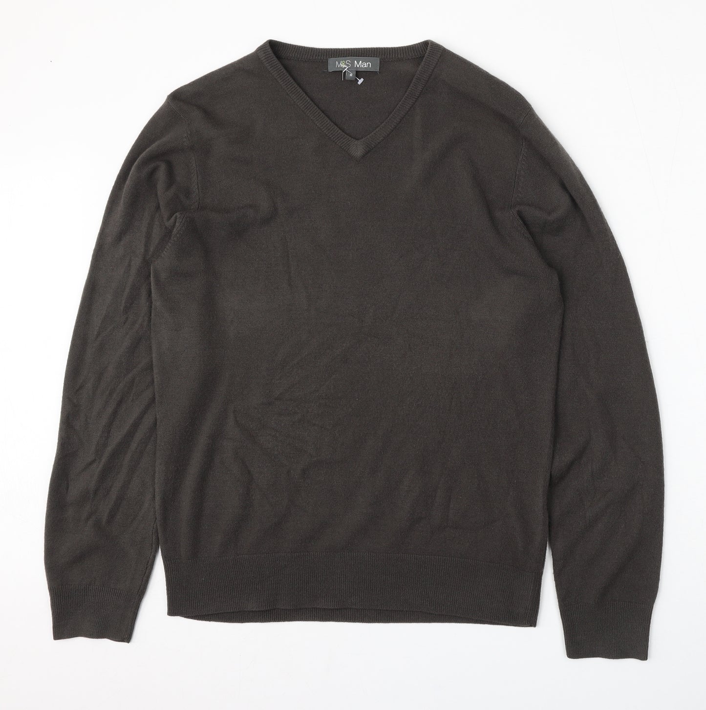 Marks and Spencer Mens Green V-Neck  Acrylic Pullover Jumper Size M