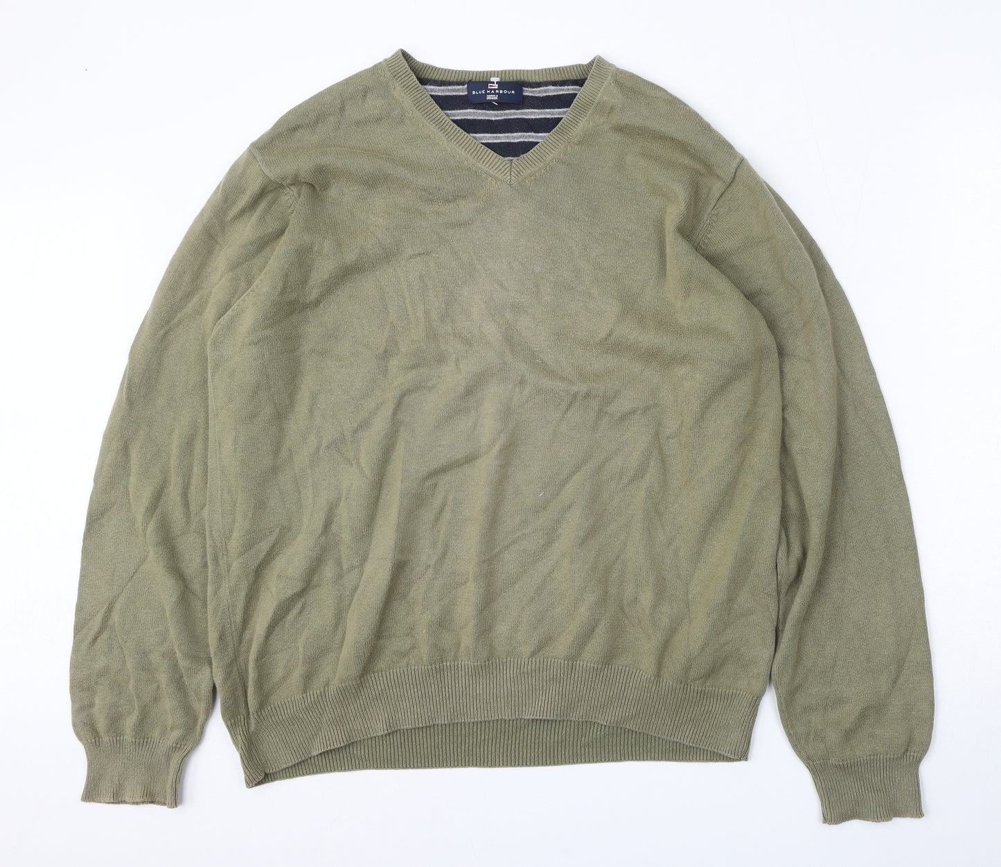 Marks and Spencer Mens Green V-Neck  Cotton Pullover Jumper Size XL