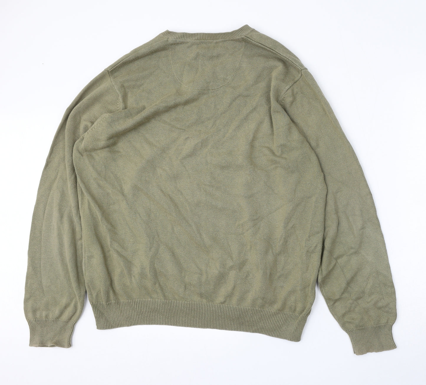 Marks and Spencer Mens Green V-Neck  Cotton Pullover Jumper Size XL