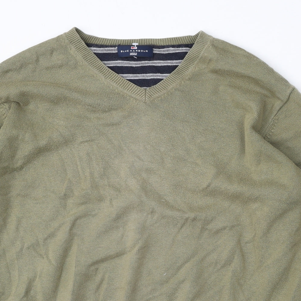 Marks and Spencer Mens Green V-Neck  Cotton Pullover Jumper Size XL
