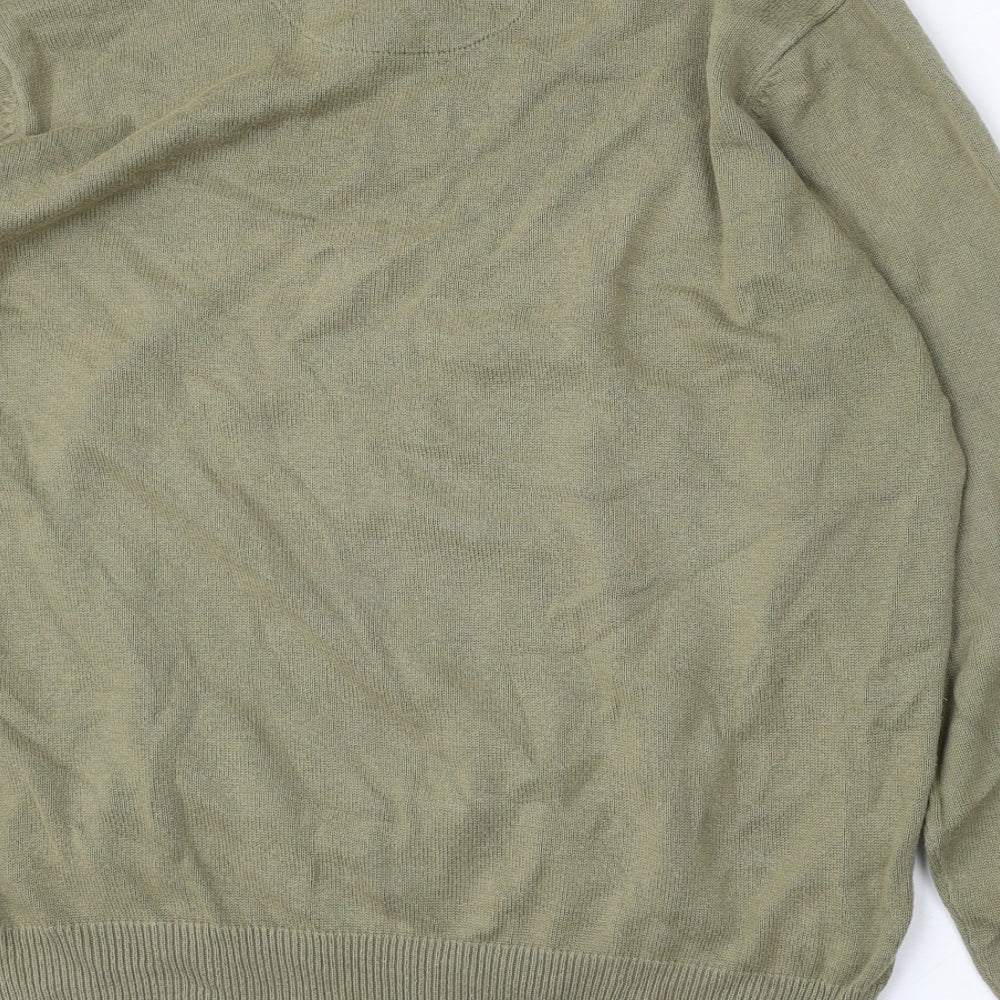 Marks and Spencer Mens Green V-Neck  Cotton Pullover Jumper Size XL