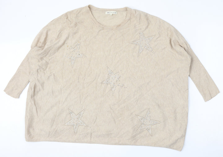 Millenium Womens Beige Round Neck  Viscose Pullover Jumper One Size