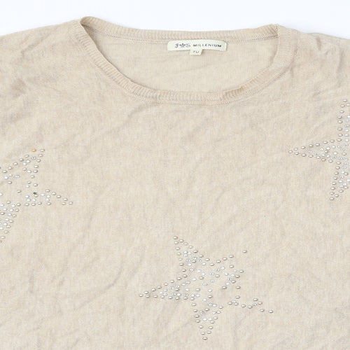 Millenium Womens Beige Round Neck  Viscose Pullover Jumper One Size